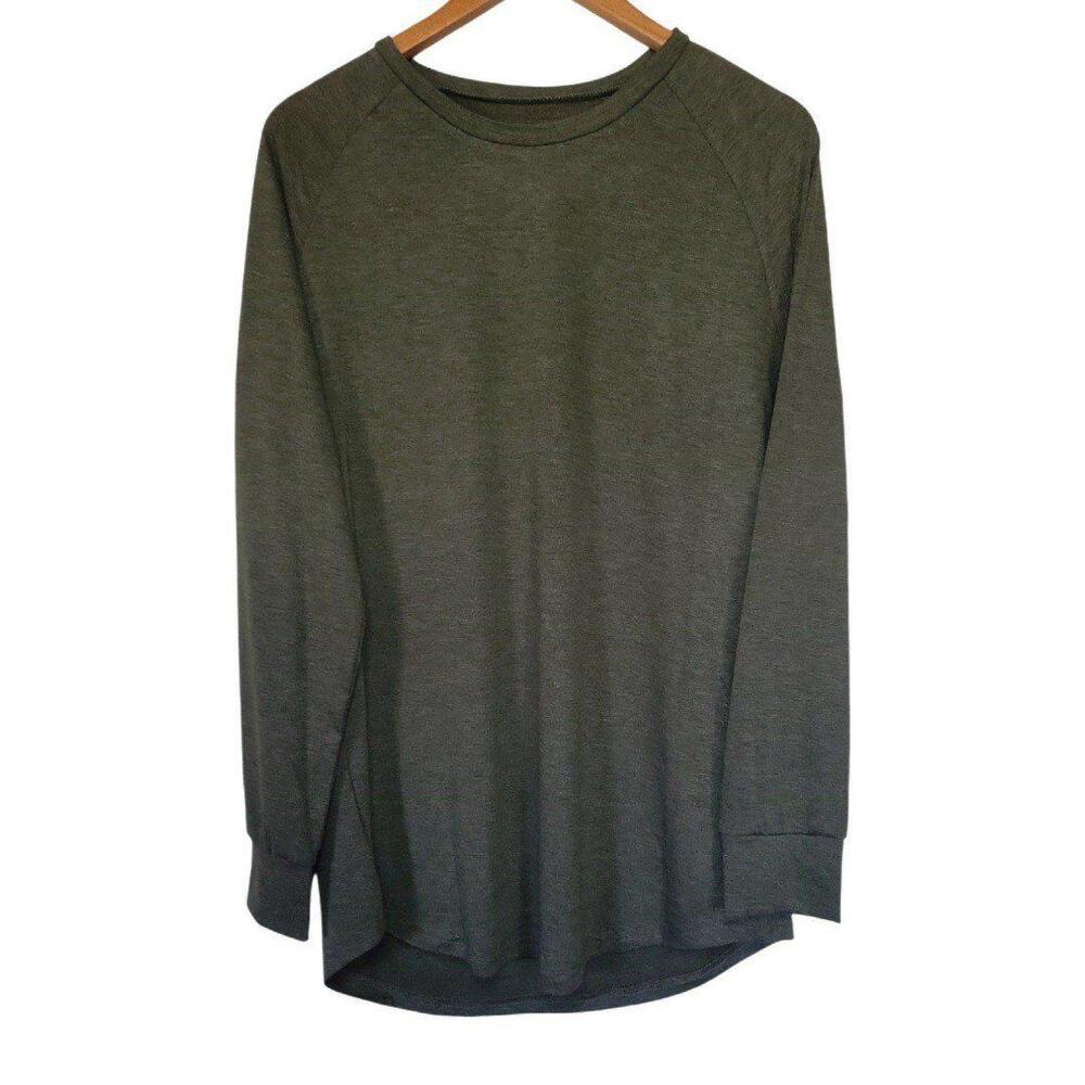 Womens L and XL Forest Green Round Neck Raglan Long Sleeve Tunic High Low Shirt - Picture 3 of 8